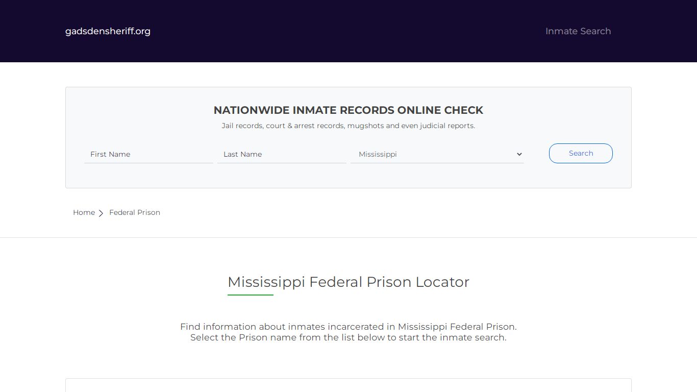 Mississippi Federal Prison Inmate Search | Free Inmate Lookup